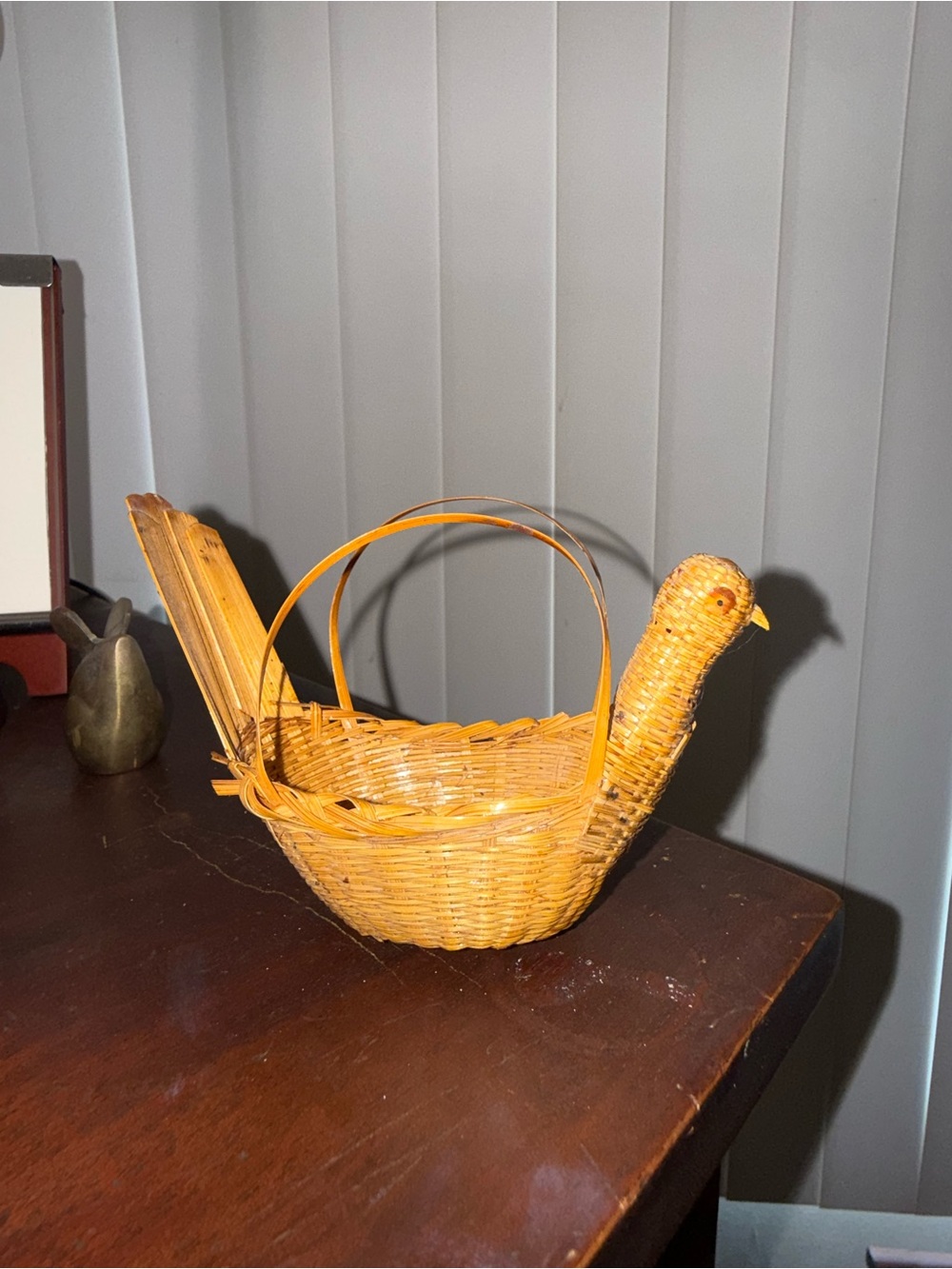 Vintage Decorative Straw Bird Basket with Handles